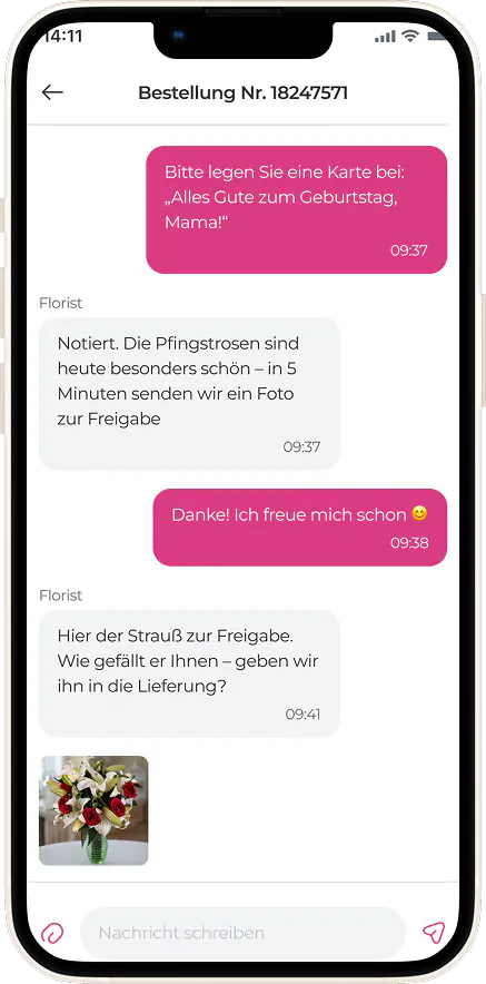 Chat mit einem Floristen in der MyGlobalFlowers-App